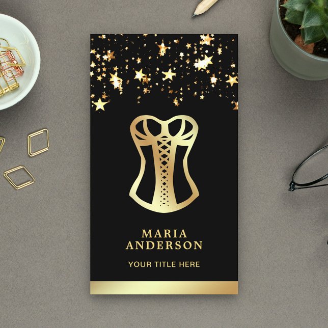 Cartão De Visita Dourada Confetti Lace Corset Bridal Lingerie Bouti (Criador carregado)