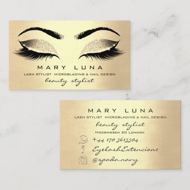 Cartão De Visita Dourada das braçadeiras das sobrancelhas (Frente/Verso)