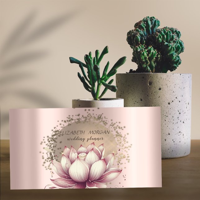Cartão De Visita Dourada de luxo Confetti Glitter Lotus Metálico (Criador carregado)