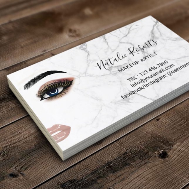 Cartão De Visita Dourada Eyelash Makeup Artista Marble Beauty Salon (Criador carregado)