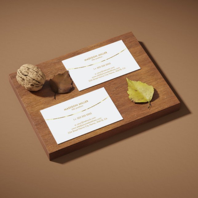 Cartão De Visita Dourada faixa branca moderna (Criador carregado)