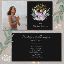 Cartão De Visita Dourada Foto Espiritual  de Cristais Rosa Mandala