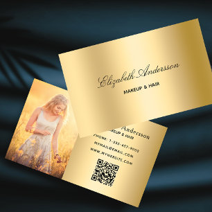 Cartão De Visita Dourada fotografia metálica com código qr elegan