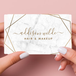 Cartão De Visita Dourada geométrica branca mármore simples Abstrato