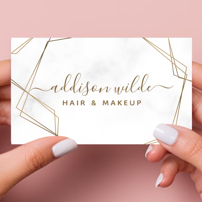 Cartão De Visita Dourada geométrica branca mármore simples Abstrato (Criador carregado)