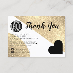 Cartão De Visita Dourada Glitter Geo Heart Logo Cliente Obrigado