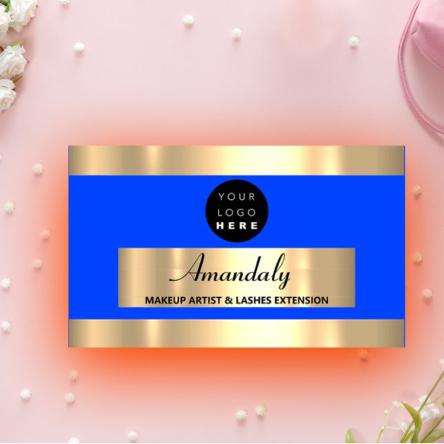 Cartão De Visita Dourada imagem Fashique Compro de beleza Royal Blu (Gold Frame Fashion Beautique Shop Royal Blue Business Card)