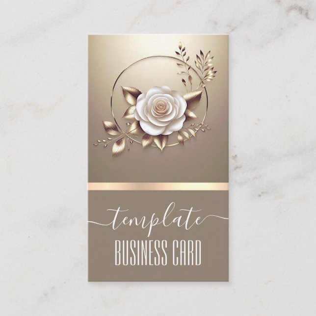 Cartão De Visita Dourada Luxury Beige Caligrafia Floral Bonito Wrea (Frente)