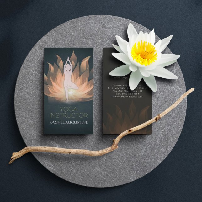 Cartão De Visita Dourada Meditação Mandala Lotus Floral e Yoga (Criador carregado)