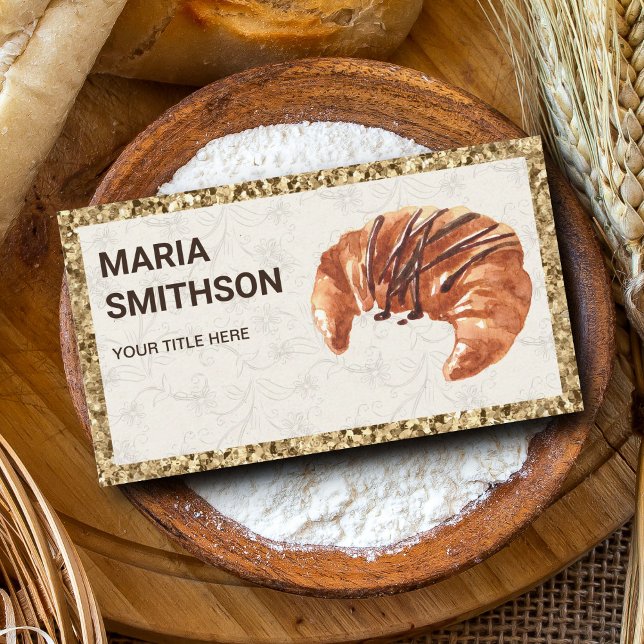 Cartão De Visita Dourada padaria croissante de chocolate (Criador carregado)