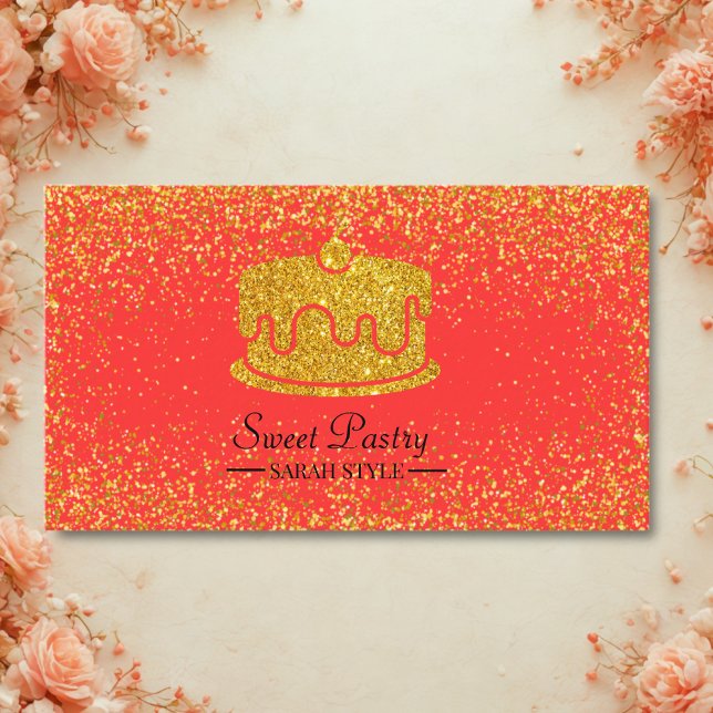Cartão De Visita Dourada padaria de pastelaria elegante (Criador carregado)