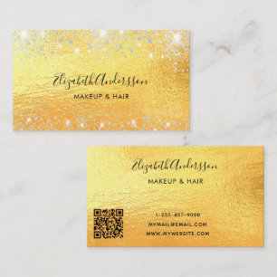 Cartão De Visita Dourada prata com brilho de pó metálico QR