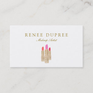 Cartão De Visita Dourada Sequin Lipstick Makeup Artista Beauty Salo