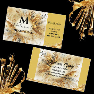 Cartão De Visita Dourada Sparkle Monograma Floral Beauty Profession