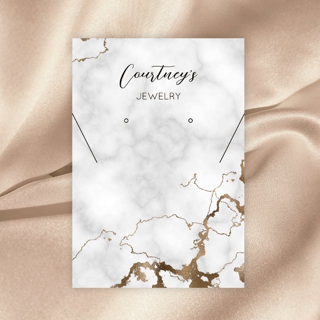 Cartão De Visita Dourada tela de colar de chic do mármore entrelaça (Marble and gold glitter jewelry display tags)