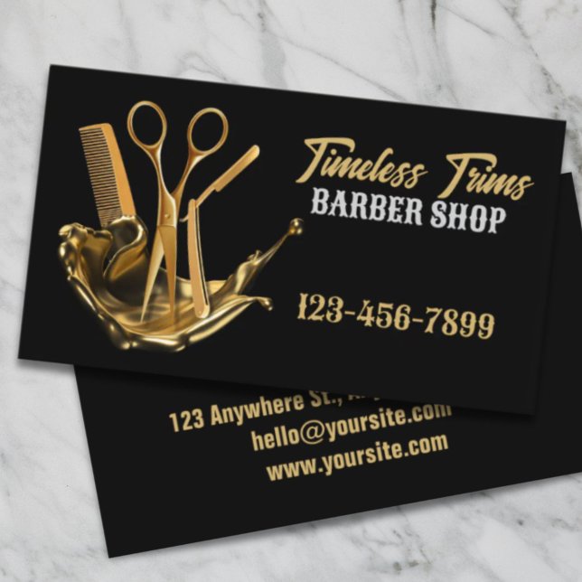 Cartão De Visita Dourada Tesoura Barbershop Hairdresser Compro Barb (Gold Scissors Barbershop Hairdresser Barber Shop Business Card)