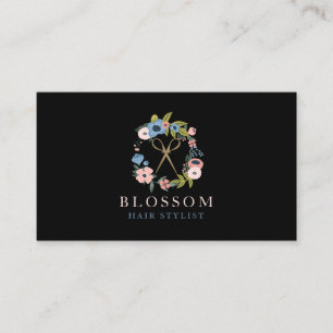 Cartão De Visita Dourada Tesoura Logotipo Floral de Fio Cabelo Styl