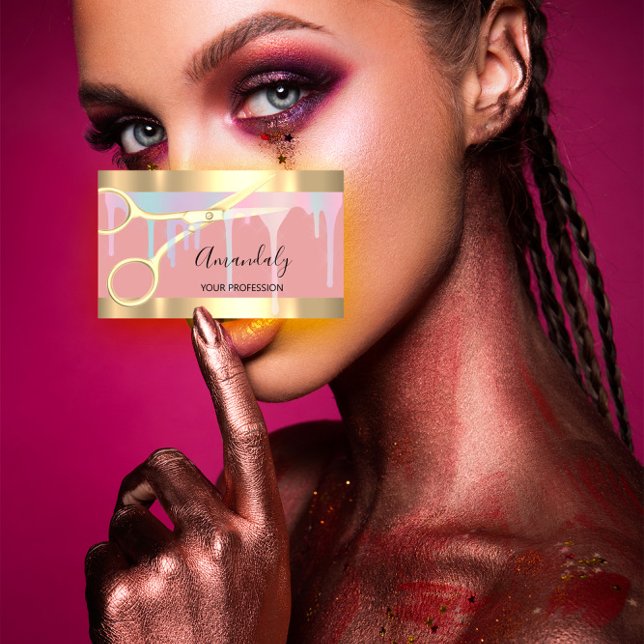 Cartão De Visita Dourada tesoura rosa do cabeleireiro moderno Coiff (Modern Hairdresser Coiffeur Gold Scissors Pink Business Card)