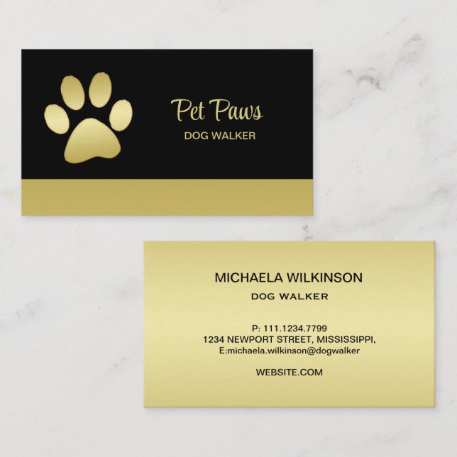 Cartão De Visita Dourada Vara de Cachorro Brilhante no Serviço de A (Frente/Verso)