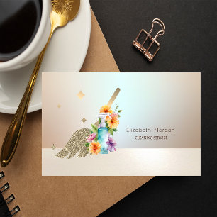 Cartão De Visita Dourada Vassoura Serviços de Limpeza de Vassouras