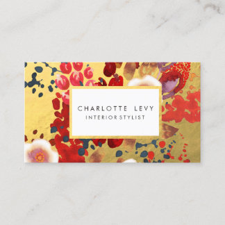 Cartão De Visita Dourada Watercolor Abstrato Floral Art Stylist