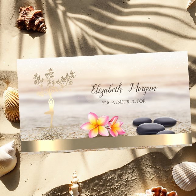 Cartão De Visita Douradas Árvores Silhueta,Pedras Zen,Flores (Criador carregado)