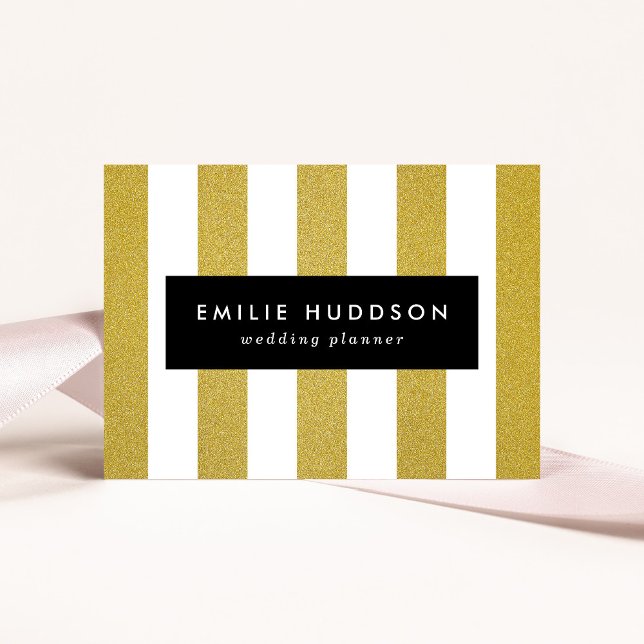 Cartão De Visita Douradas faixas, tiras brancas, padrão riscado (Criador carregado)