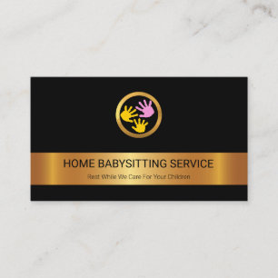 Cartão De Visita Douradas Mãos De Bebê De Stripe Motif Babysittin