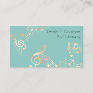 Cartão De Visita Douradas notas musicais no Teal