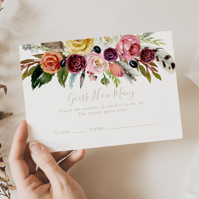 Cartão De Visita Dourado Boho Floral Adivinha Quantos Placas De Jog (Criador carregado)