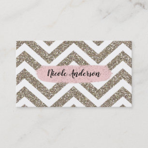 Cartão De Visita Dourado Branco Chevron Rosa Brilho Moderno Escova