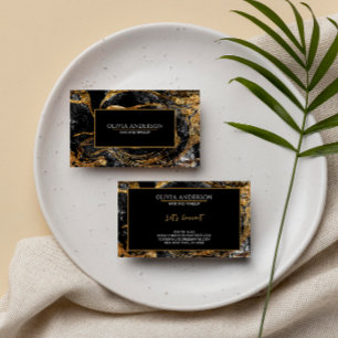 Cartão De Visita Dourado branco e preto Agitação do mármore moderno
