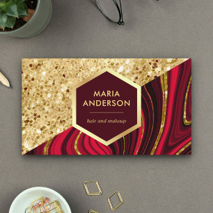 Cartão De Visita Dourado Brilho Burgundy Vermelho Mármore Artista d
