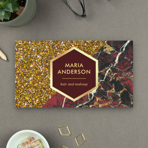 Cartão De Visita Dourado Brilho Burgundy Vermelho Mármore Artista d