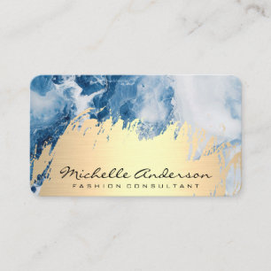 Cartão De Visita Dourado Bruto Fundo Azul Marble