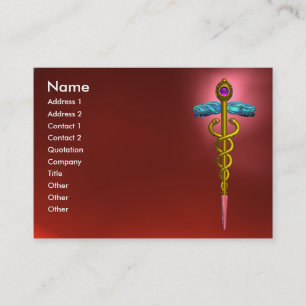 Cartão De Visita DOURADO CADUEUS, MÉDICO-MÉDICO Red Ruby