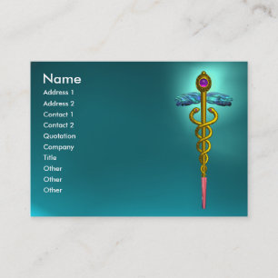CARTÃO DE VISITA DOURADO CADUTO, SÍMBOLO MÉDICO, TEAL AZUL AQUAMARI