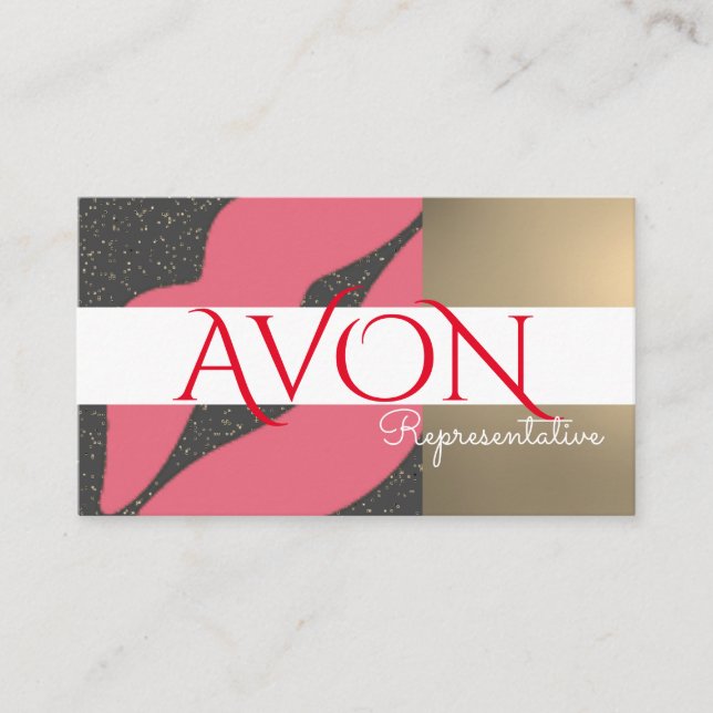 Cartão De Visita Dourado com Lábios cor-de-rosa Avon personalizado (Frente)
