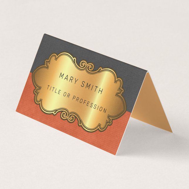 Cartão De Visita Dourado Couro Moderno Elegante (Frente)