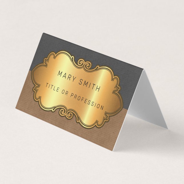 Cartão De Visita Dourado Couro Moderno Elegante (Frente)