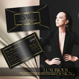 Cartão De Visita Dourado Decor Luxurioso Preto com Monograma e Logo
