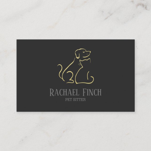 Cartão De Visita Dourado E Carvões, Mínimo, Acionador De Pet Modern (Frente)