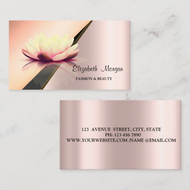 Cartão De Visita Dourado e elegante Rosa de Lotus Geométrico Modern (Frente/Verso)