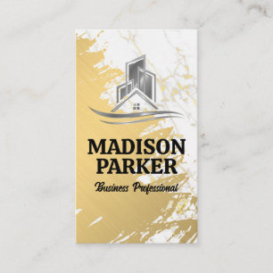 Cartão De Visita Dourado e mármore   Logotipo Imobiliário
