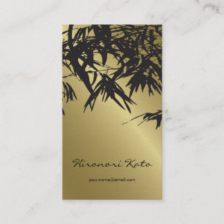 Cartão De Visita Dourado e Preto Zen Oriental Folhas de Bambu Moder