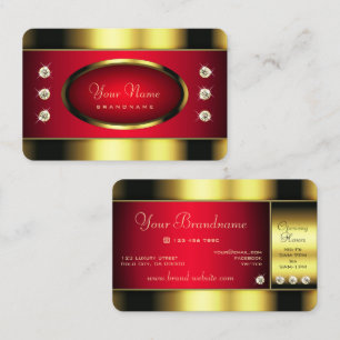 Cartão De Visita Dourado e Vermelho glamourosos com restos Faux
