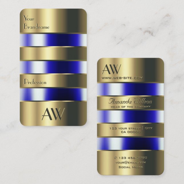 Cartão De Visita Dourado e vidro podem parecer líquidos azuis com i (Frente/Verso)
