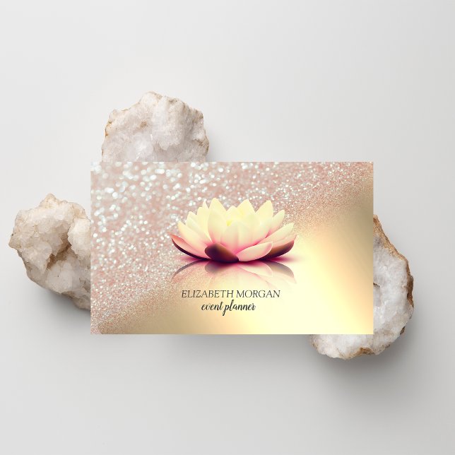 Cartão De Visita Dourado Elegante moderno Bokeh Ombre Lotus (Criador carregado)