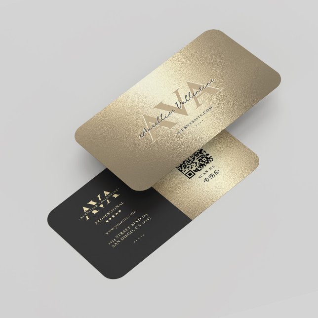 Cartão De Visita Dourado Elegante Profissional de Monograma Moderno (Modern Monogram Professional Elegant Black Gold Business Card
)