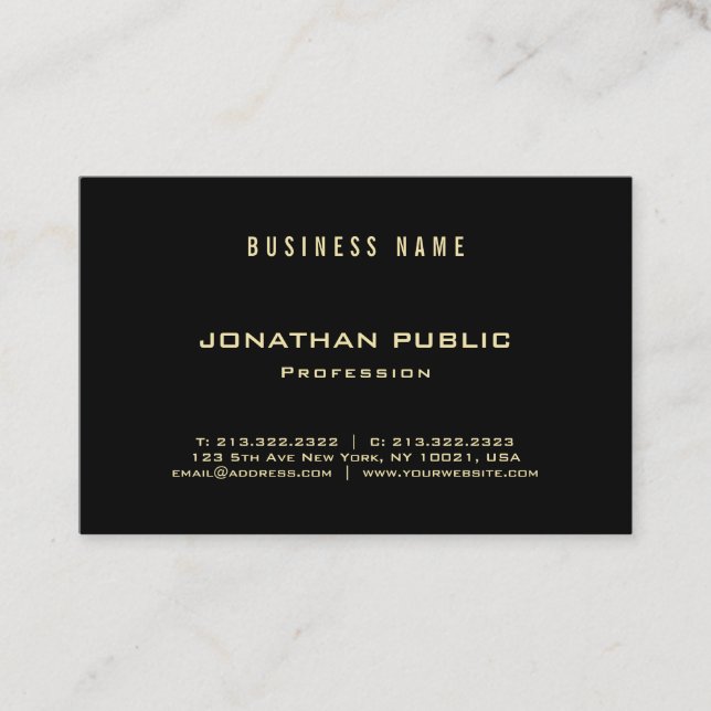 Cartão De Visita Dourado Elegante profissional Luxo negro moderno (Frente)